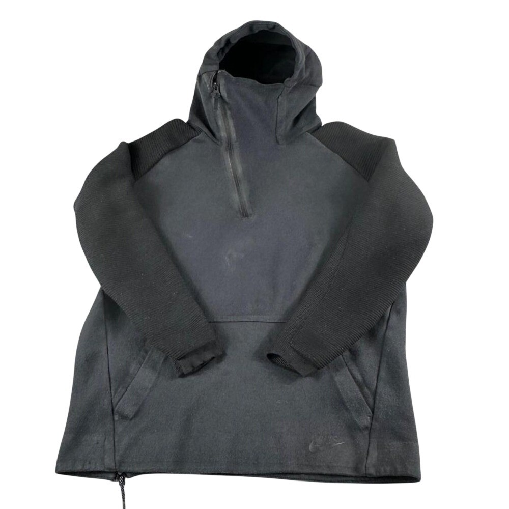 Nike‎ Tech Fleece Hoodie Mens M Black Asymmetrical Zip Sweatshirt Jacket Flawed